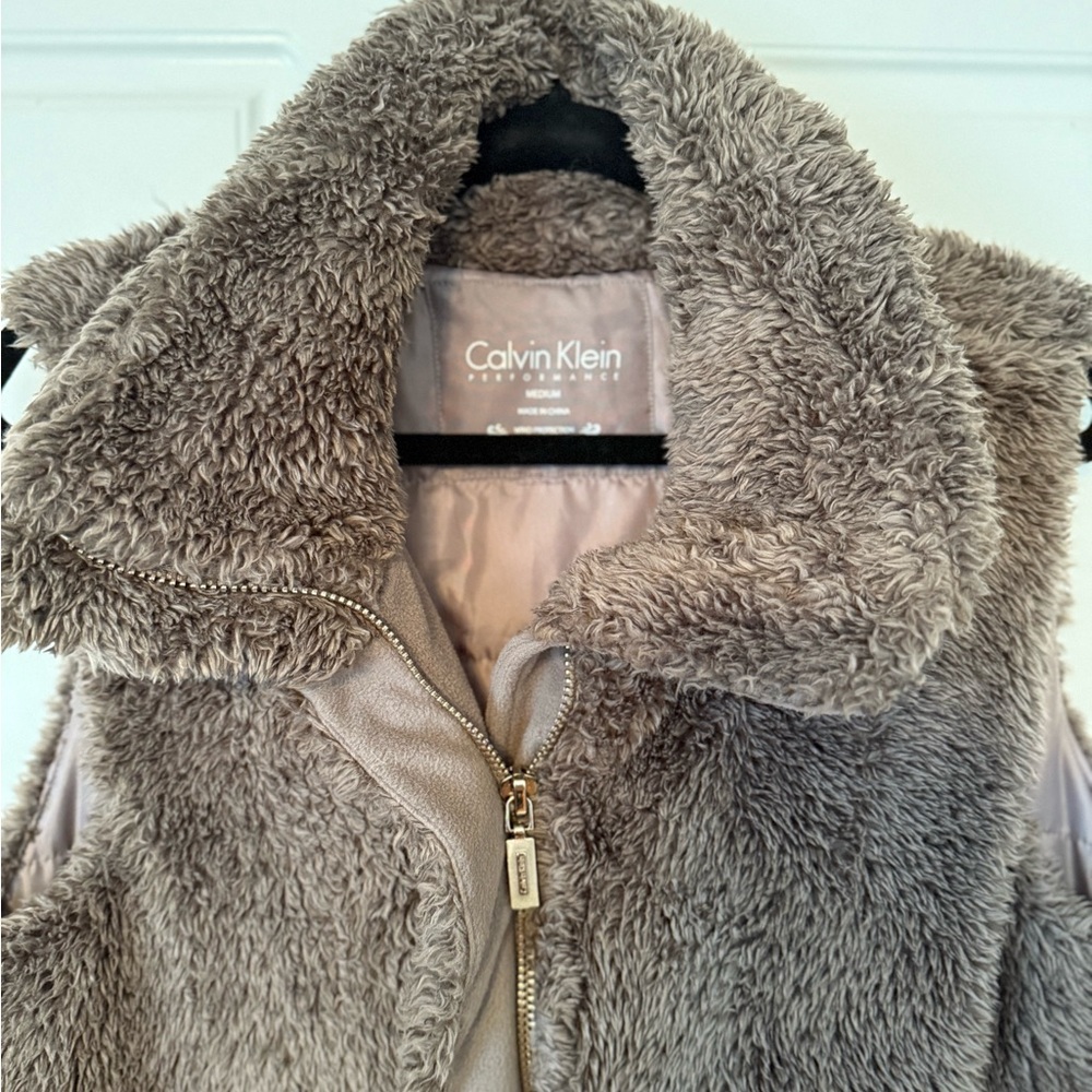 Calvin Klein Taupe Fuzzy Vest